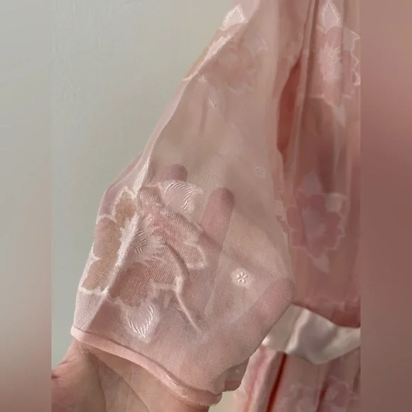Vintage 80s Pink Silk Chiffon Frances Brewster Dress Sheer Floral Velvet Sz L/XL - Picture 13 of 15